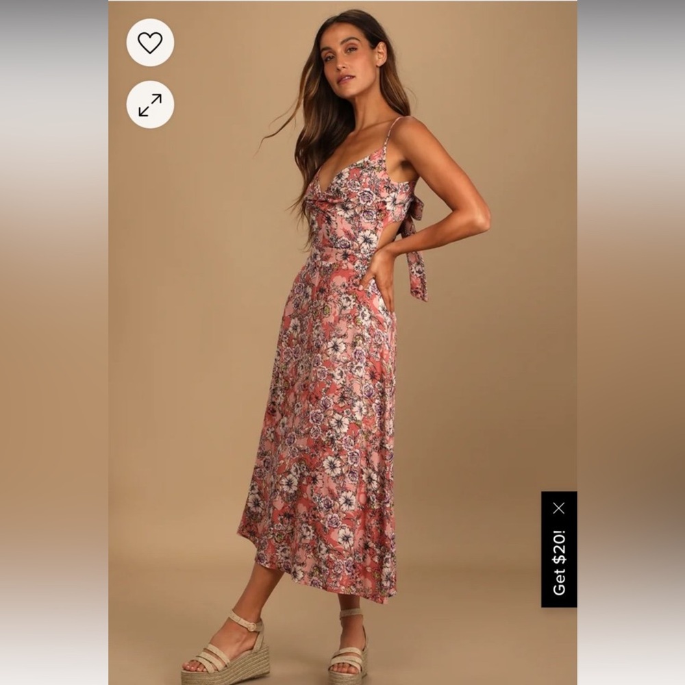 Lulus Ties With You Rose Pink Floral Print Tie-Back Midi Dress in size XS